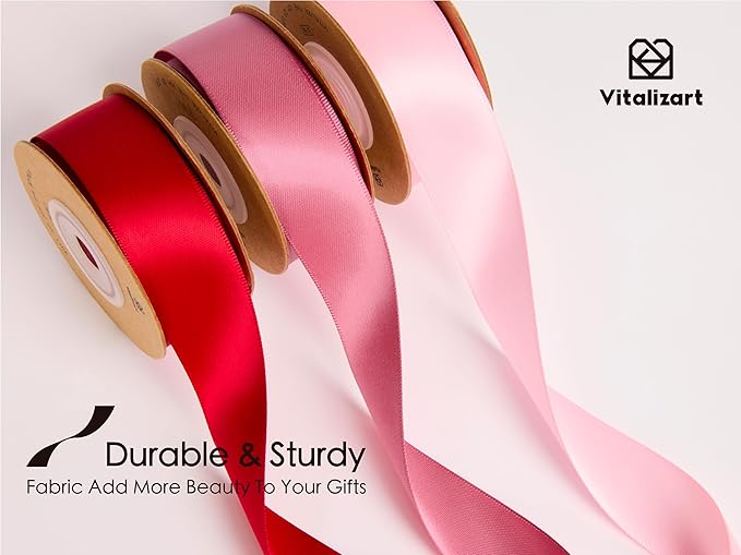 Vitalizart Ribbon for Gift Wrapping 1" x 30Yd Doubel Face Continuous Functional Satin Ribbon for Crafts Silk Like Fabric Flower Bouquet Birthday Party Decorations Bridal Shower Wreath Hair Pink & Red