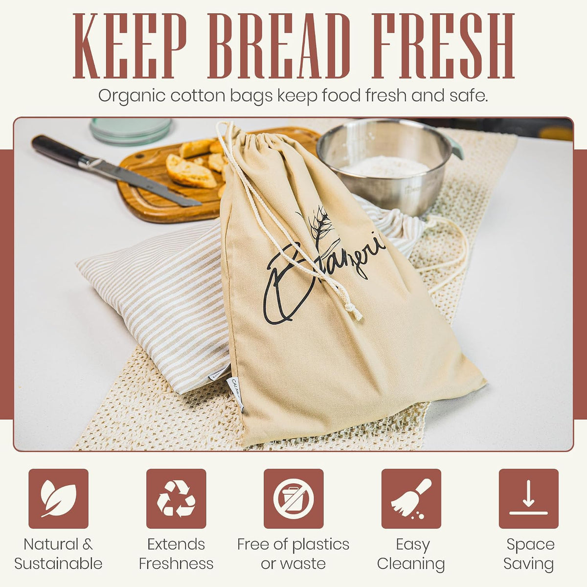 Bread Bags for Homemade Bread, Sourdough &amp; Gluten Free Bread with Multifunctional Reusable Silicone Inserts. Silicone Kneading Dough Bag, Pizza Dough, Tortilla &amp; Pasta Storage Bags - (16x11inch)