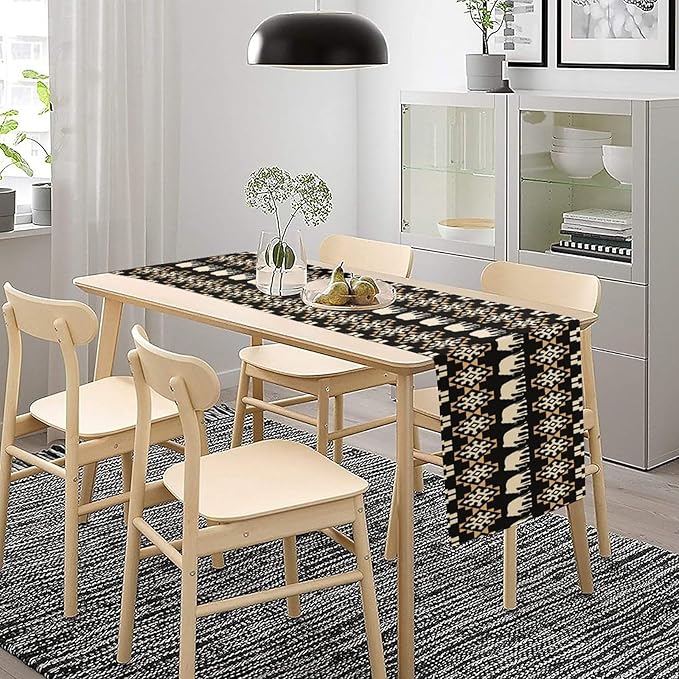African Table Runner, African Art Elephants Geometric Tribal Ethnic Table Runner for Dining Kitchen Farmhouse Party Coffee Home 13x90in