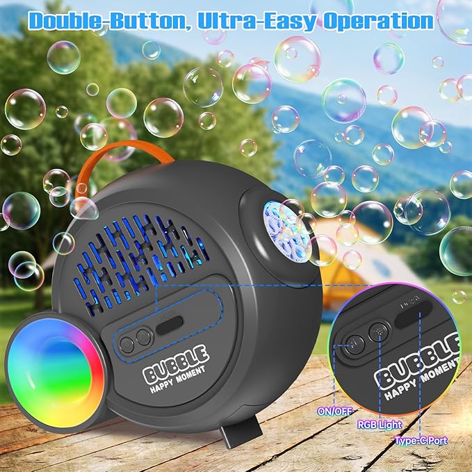 Bubble Machine for Kids Toddlers,Automatic Bubble Maker with RGB Light,Rechargeable Type-C Charge Bubble Blower,Bubble Toy for 3 4 5 6 7 Year Old Boy Girl,Outdoor Party Wedding Easter Gifts(Gray)