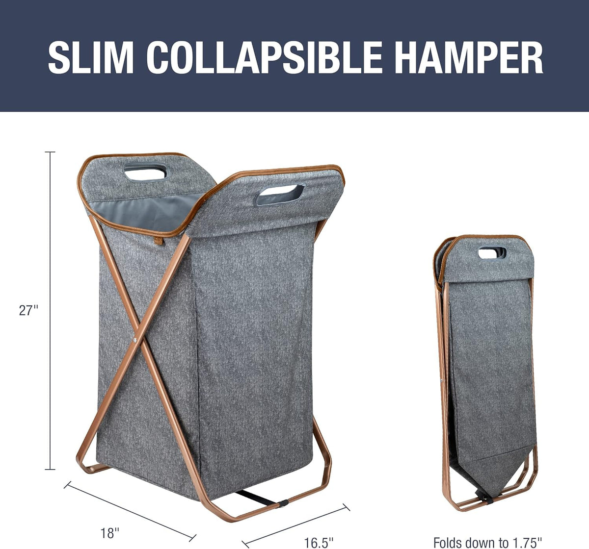 CleverMade Collapsible Laundry Hamper X-Frame Laundry Basket - Heather Gray 71L / 18 Gal - Space Saving Storage Container Organizer Stylish Home Decor