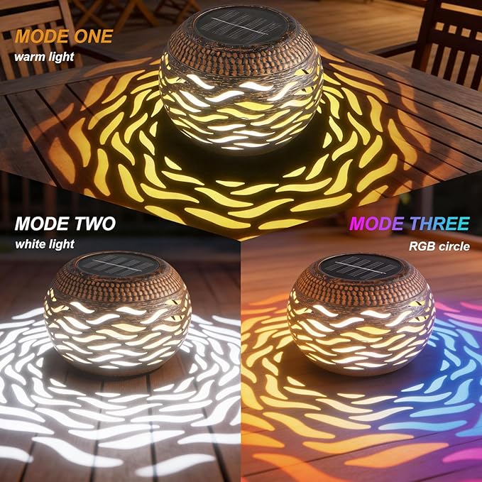 Solar Lanterns Outdoor Waterproof 4 Pack, Retro Metal Hollow Out Solar Lantern Lights with 3 Lighting Modes, Decorative Table Lanterns for Garden Yard Patio Porch, Gardening Gifts for Women Mom
