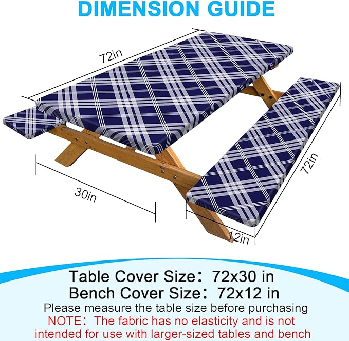 Picnic Table Cover with Bench Covers Portable Table Cloth Built-in Storage Pocket Picnic Table Covers With Elastic Waterproof Camping Essentials for RV Camping