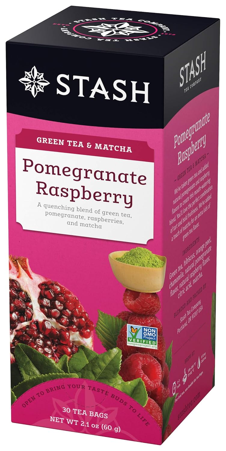Stash Tea Pomegranate Raspberry Green Tea - Caffeinated, Non-GMO Project Verified Premium Tea with No Artificial Ingredients, 30 Count (Pack of 6)