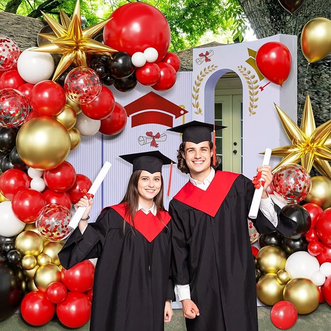Black Red Gold Balloon Arch Kit Graduation Decorations 2026, 130Pcs Red Gold White Balloons and Foil Star Balloon with Confetti Ribbons Grad Party Decorations for College High School Class of 2026