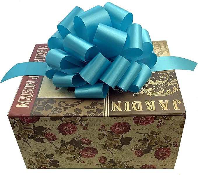 Turquoise Decorative Ribbon Pull Bows - 9" Wide, Set of 6, Spring, Gift Basket, Presents, Birthday, Fundraiser, Wedding, Reception, Anniversary, Decoration, Classroom, Office, Christmas, Easter