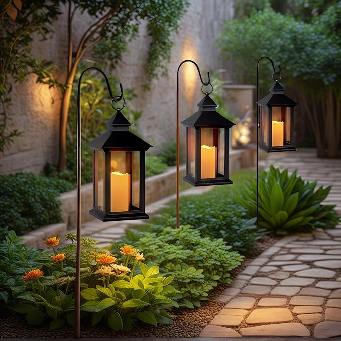 Lanterns Decorative Indoor, 1 Pack Black Decorative Flameless Candle Lanterns with Timer, Vintage 14" Waterproof Hanging Outdoor Lanterns, Battery Operated for Porch, Patio, Wedding Decor