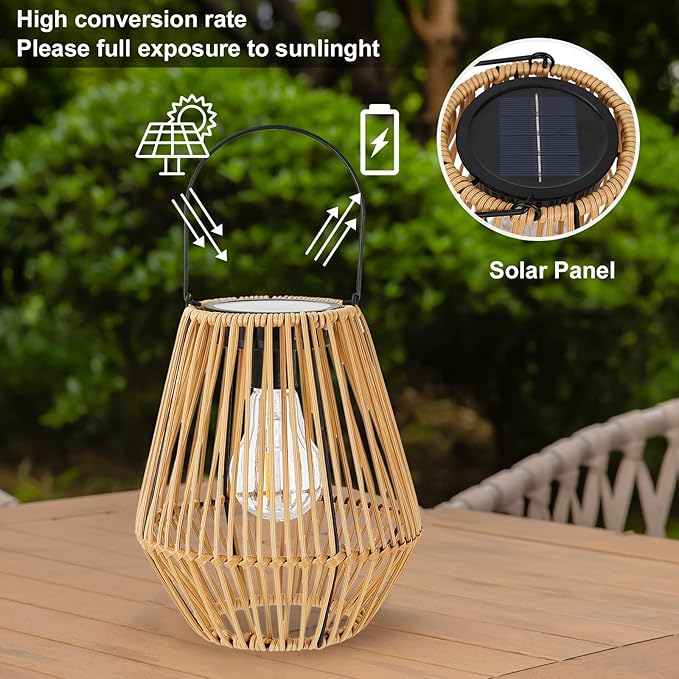 Solar Lantern,2 Pack Solar Wicker Lanterns Outdoor Waterproof Boho Lights for Outside Hanging Rattan Lights Outdoor Patio Lanterns Decoration for Garden,Yard,Porch,Trees,Lawn,Pathway