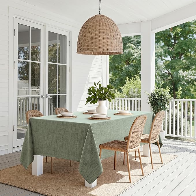 MIULEE Sage Green Linen Polyester Tablecloth 52x70 Inch Spring Rectangle Table Cloth Waterproof,Stain Resistant & Wrinkle Resistant for Dining Party Wedding