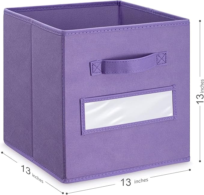 artsdi 13x13x13 storage cube bins (Set of 10) Fabric storage cubes with 10 Labels Window Cards & a Pen, storage cubes 13x13, Collapsible 13 inch cube storage bins, Cubby Organizer Boxes, Purple