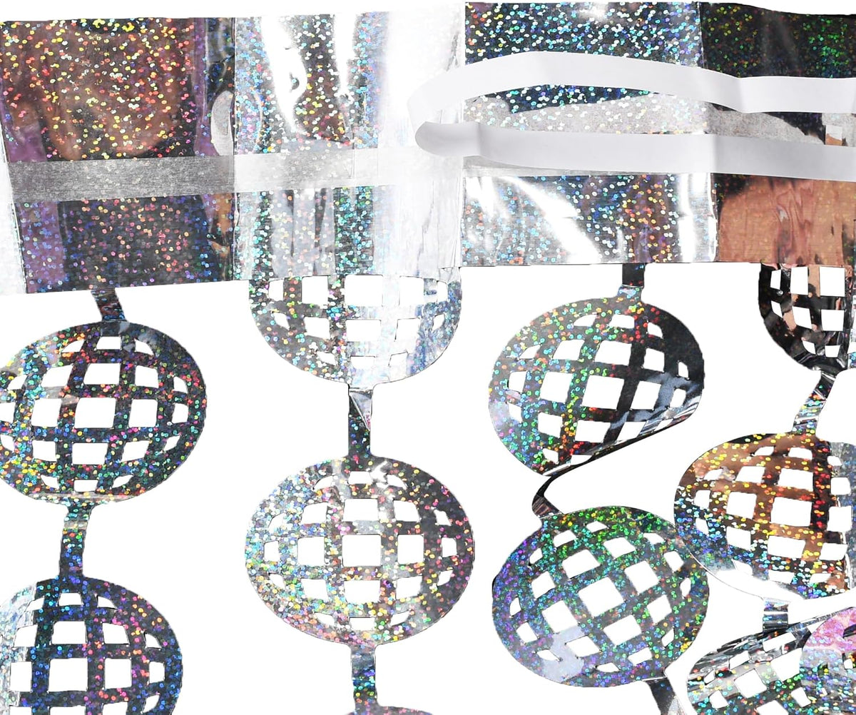 Braveshine Hanging Balls Party Streamers Backdrop - 2 Pack Silver Tinsel Foil Curtain Photo Fringe Backdrop for 70s 80s Party, Birthdays