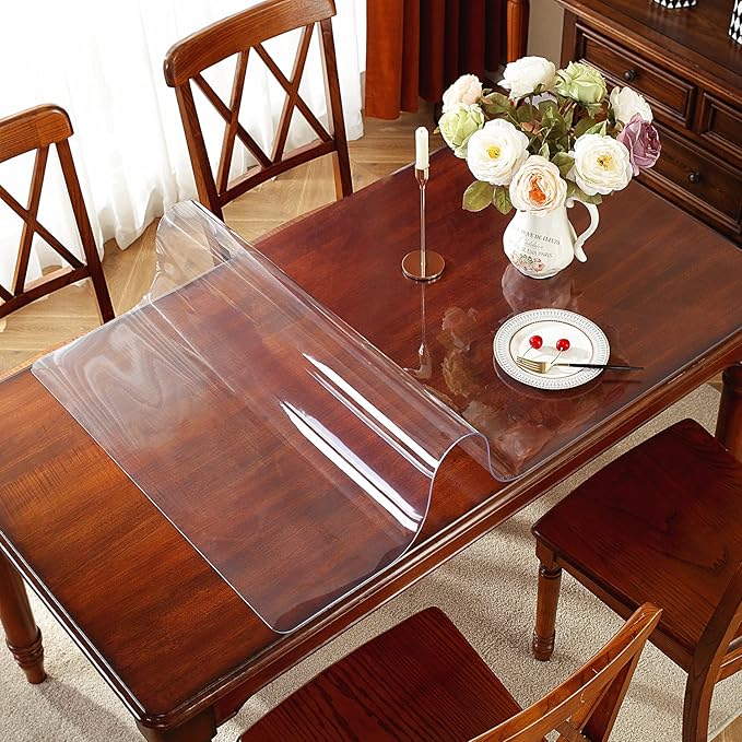 OstepDecor Clear Table Protector 16 x 32 Inch, 2mm Thick Plastic Table Cover, Waterproof PVC Clear Table Cover Protector, Desk Protector Mat, Writing Desk Pad for Desktop, Coffee & Dining Room Table