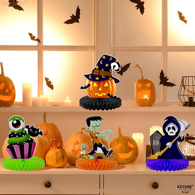 KatchOn, Halloween Centerpieces for Tables - Pack of 9 | Halloween Birthday Party Decorations for Kids | Halloween Party Table Centerpieces Honeycomb for Halloween Party Decorations