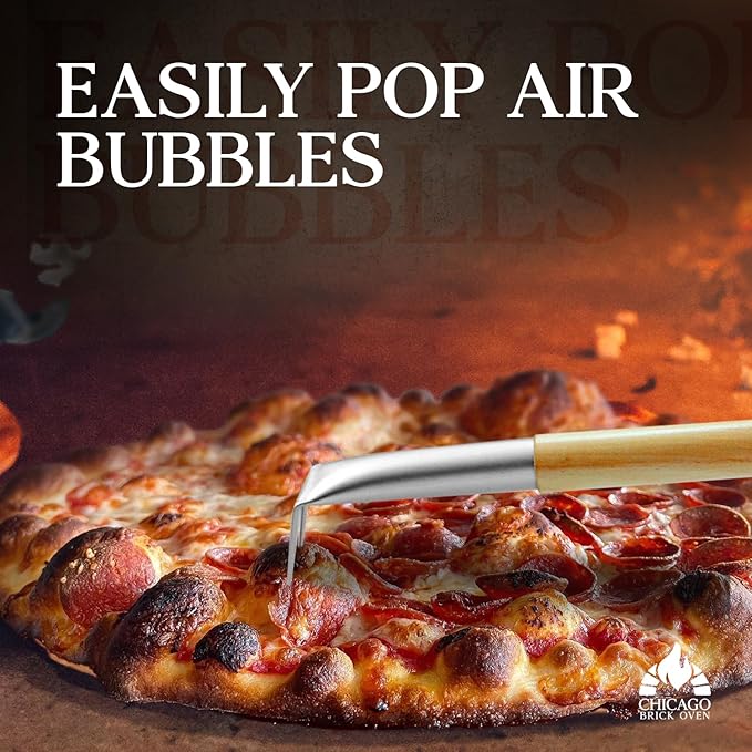 Pizza Bubble Popper Spinner Turning Fork Aluminum 17.5 inch with Wooden Handle and Leather Strap (2-Pack), Pizza Turner Peel - Outdoor Pizza Oven Accessories