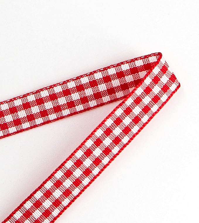 Ribbli Red and White Gingham Ribbon,Polyester Woven Edge,3/8 Inch x 10 Yard,Plaid Ribbon Use for Gift Wrapping,Party Decoration(Red 1)