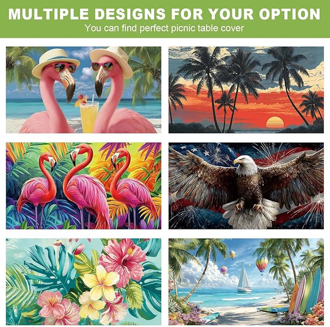 ANNA QUEEN Summer Flamingos Summer Flower Picnic Table Cover 6FT with Bench Covers Picnic Table Cover Set 3PCS 72"x30", Outdoor Bench and Tablecloth Furniture Protection