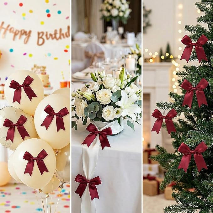 Red Gift Wrap Bows – 100pcs 3.3 Inch Elegant Satin Bows for Gift Wrapping, Wedding Decor, Baby Shower, Party Decorations, Birthday, Christmas, Anniversary, DIY Crafts, Gift Bags
