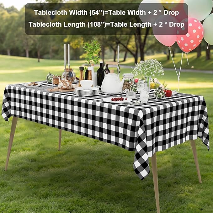 Smiry 5 Pack Black Gingham Disposable Tablecloths - 54" x 108" Heavy Duty Plastic Table Cloth, Waterproof Buffalo Plaid Table Covers for Picnic, Banquets, Outdoor Parties