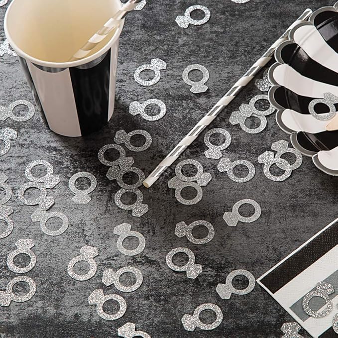 MOWO Silver Diamond Ring Confetti Table Decor and Event Decor, Silver Glitter, 200 Count