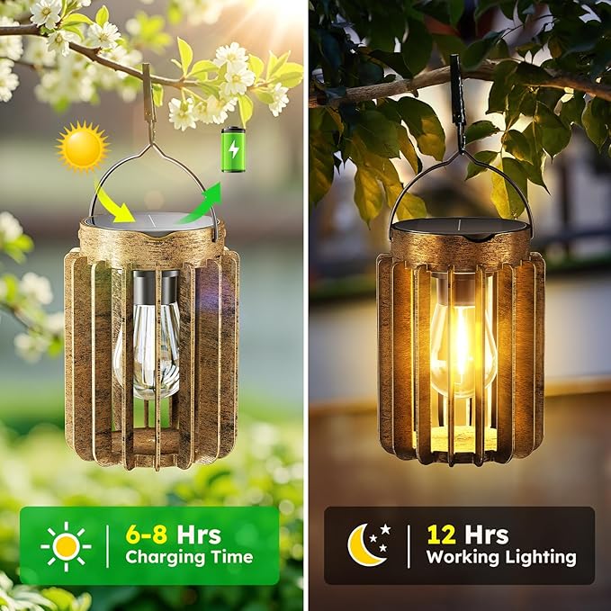 Ahaorigin Solar Lanterns Outdoor Waterproof, Brighter Up to 12 Hrs Outdoor Hanging Solar Lights, Outside Hanging Lanterns for Garden Porch Patio Yard Decor, Gifts for Women Mom Father 4 Pack