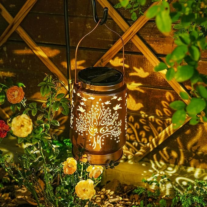 Solar Lanterns Outdoor Metal Garden Mothers Day Gifts for Women Mom Waterproof Hanging Solar Lights Decorative Large Outdoor Lantern with Upgraded 2000mAH Battery, Decorations for Garden Patio Yard