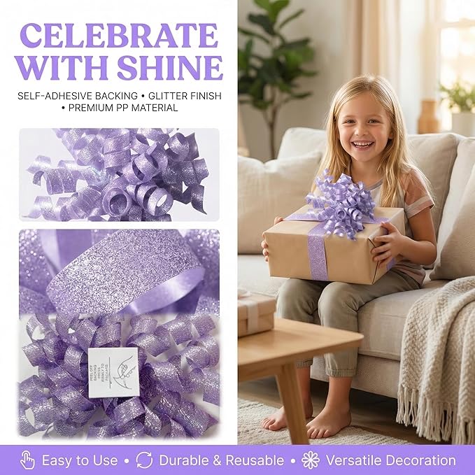 8 Count Purple Ribbon Bows for Gift Wrapping, Bottle & Baskets | Premade Craft Bows for Easter, Valentine's Day & Wreaths | Lazos para Regalos, Moños para Regalos