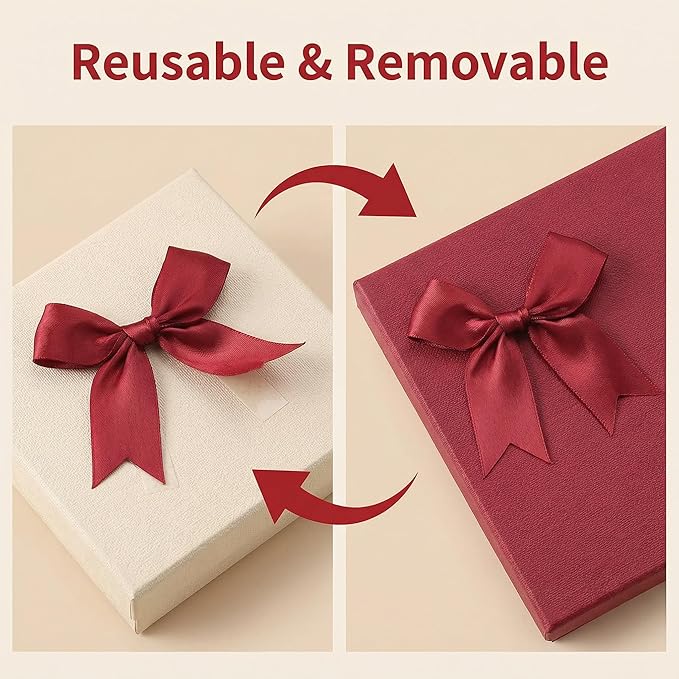 Red Gift Wrap Bows – 100pcs 3.3 Inch Elegant Satin Bows for Gift Wrapping, Wedding Decor, Baby Shower, Party Decorations, Birthday, Christmas, Anniversary, DIY Crafts, Gift Bags