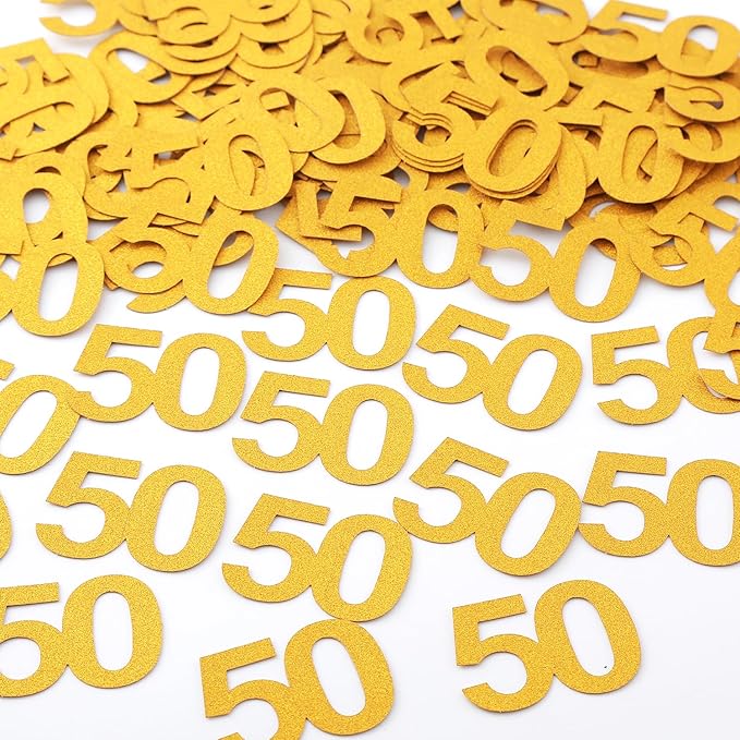 50th Happy Birthday Confetti Decorations - 50th Wedding Anniversary Party Table Decorations, Gold Glitter Number 50 Party Supplies