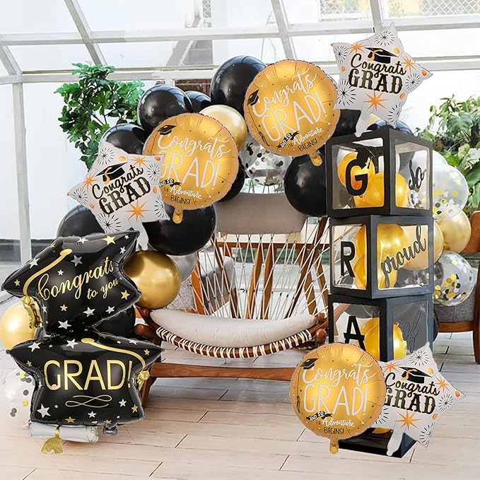 7Pcs Congrats Grad Balloons Set Graduation Hat Balloon Class of 2026 Graduation Party Decorations for College High School Grad Party 2026