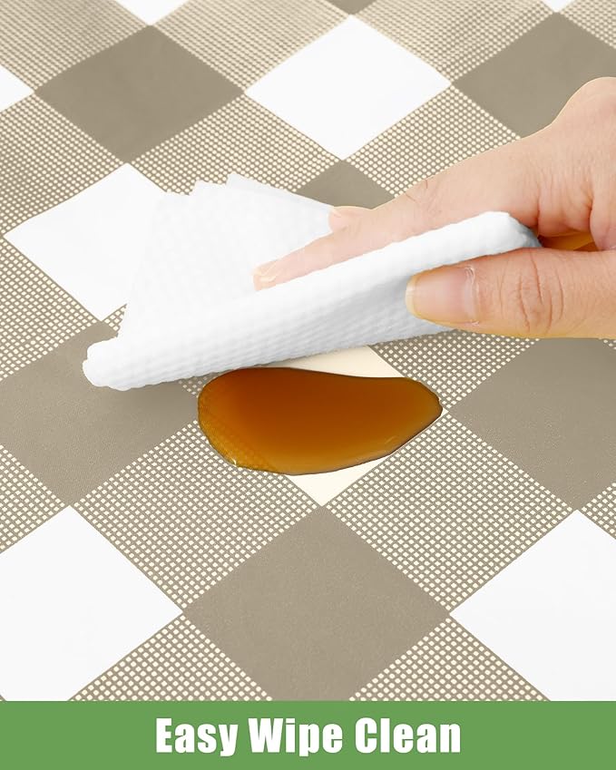 Smiry 8 Packs Gingham Disposable Table Cloth, 54 x 108 Inch Waterproof Plastic Tablecloth, Rectangle Khaki and White Checkered Table Covers for Outdoor, Birthday, Party