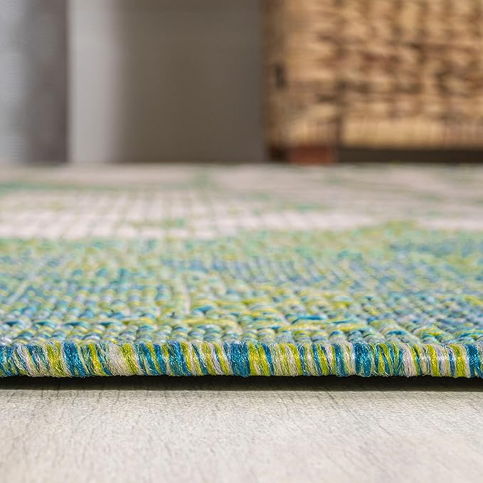 JONATHAN Y Floral Textured Weave Indoor Outdoor Square Area Rug 4X4 Cream/Green, Zinnia Modern for Backyard, Patio, Porch, Easy-Cleaning, High Traffic, Pet-Friendly, Non-Shedding (SMB110D-4SQ)