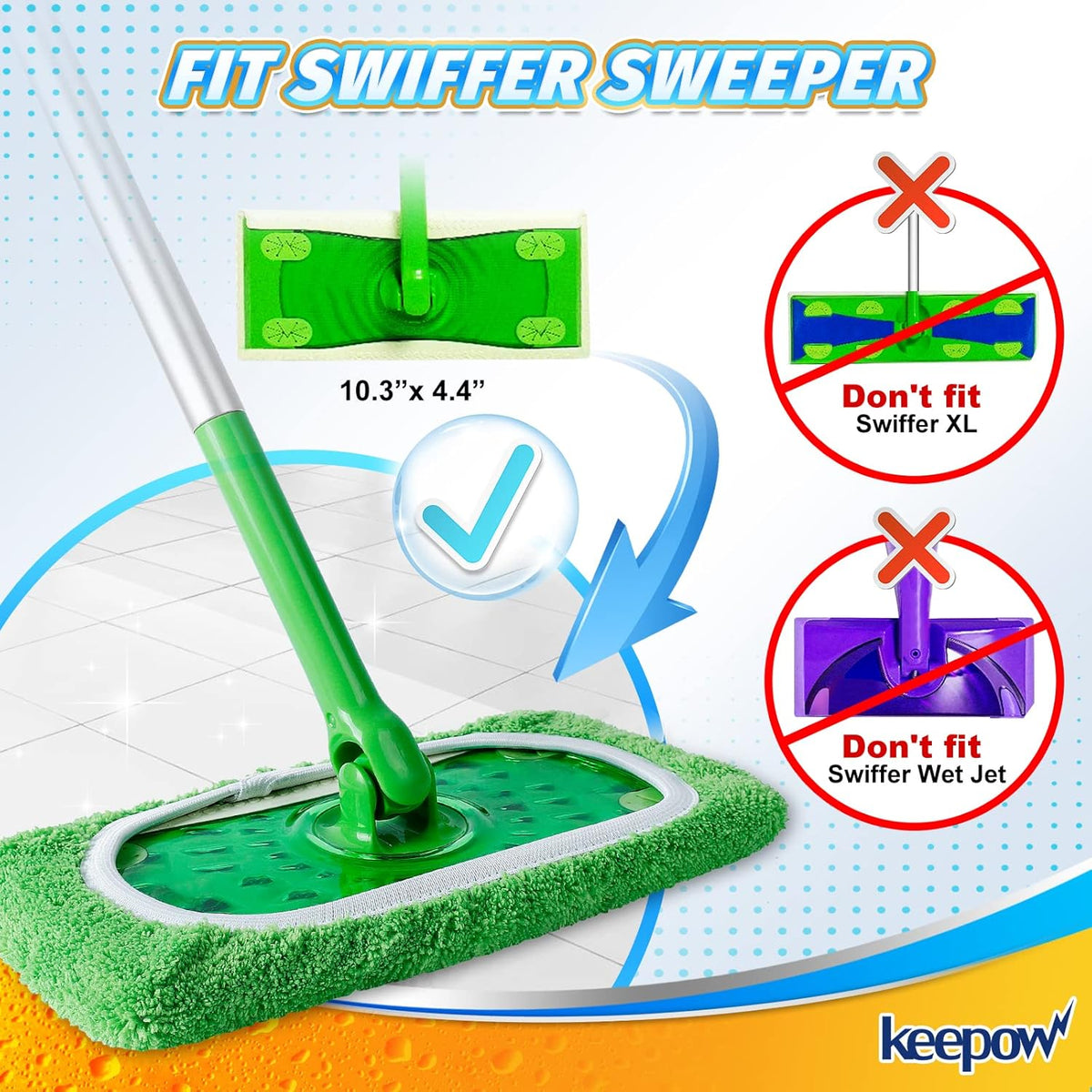 KEEPOW Reusable Wet Pads Refills Compatible with Swiffer Sweeper Mop, Dry Sweeping Cloths, Microfiber Wet Mopping Cloths for Hardwood Floor Cleaning, 4 Pack (Mop is Not Included)