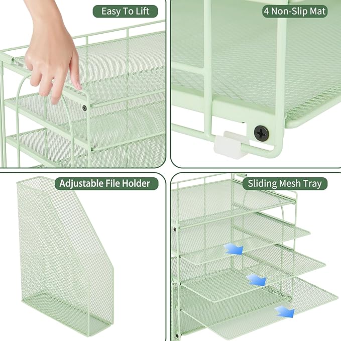 AUPSEN Desk Organizers and Accessories, 5-Tier Desktop Paper File Organizer with Removable File Holder, Desk Accessories & Workspace Organization for Home Office Supplies (Mint)