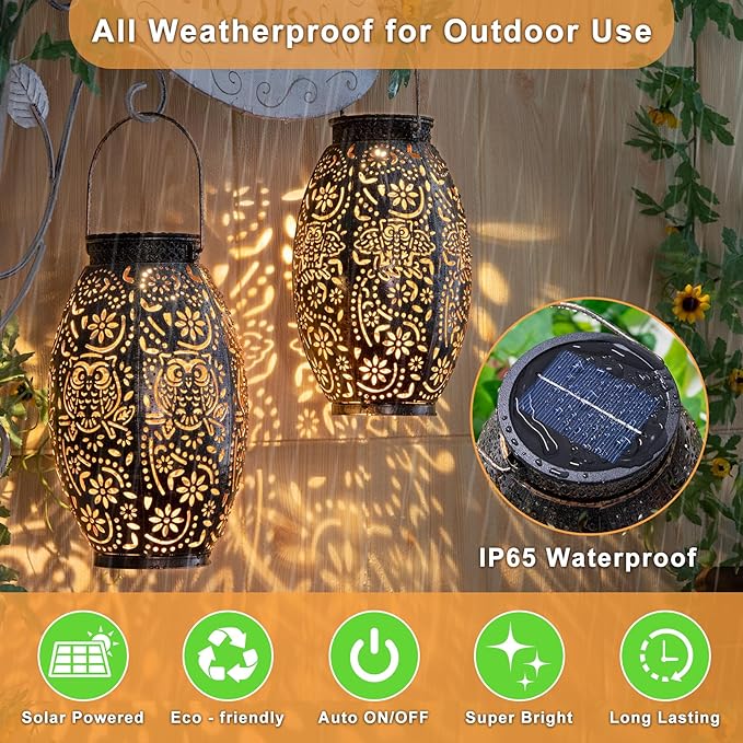 2Pack Owl Solar Outdoor Lanterns Waterproof, Large Decorative Garden Solar Lights for Table, Patio, Yard, Lawn Ornaments, Birthday Mothers' Day Gifts for Mom Dad ( Antique Bronze)