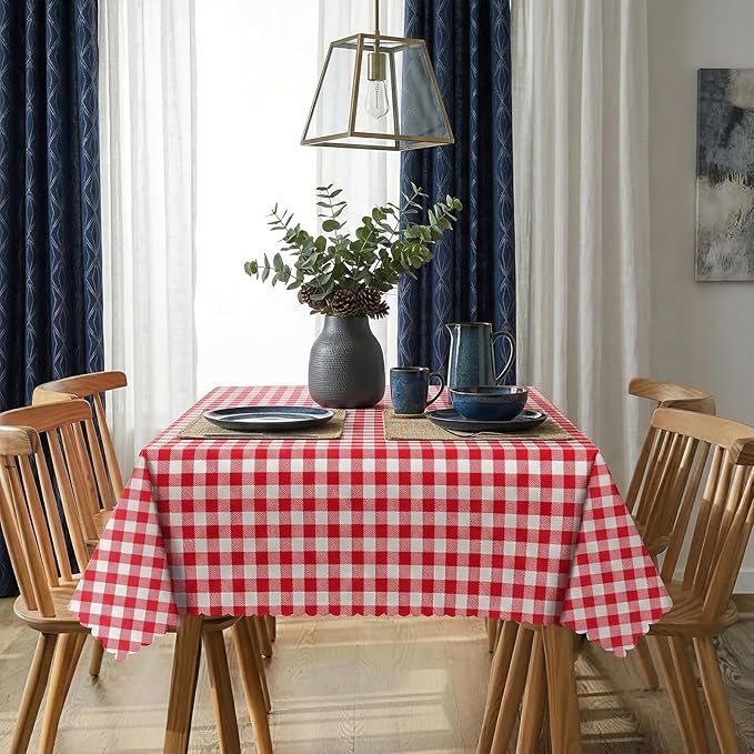 6 Pack Red and White Checkered Tablecloth, Plastic Red Gingham Table Cloth Waterproof Red Checkered Table Cover for Picnic, Banquets, Outdoor Parties 54 X 108Inch