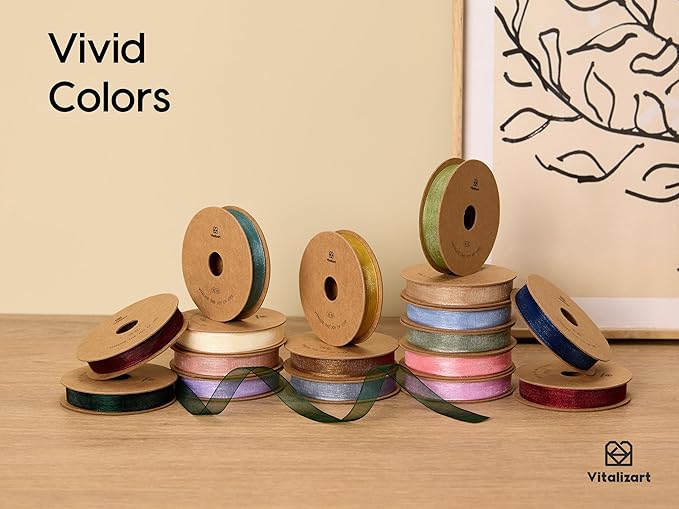 Vitalizart 3/8" x 30Yd Organza Ribbon Pink Sheer Ribbons Set 10 Yd x 3 Rolls Handmade Eco-Friendly for Gift Wrapping Christmas Tree Crafts Bows Wedding Invitations Wreaths Wrap