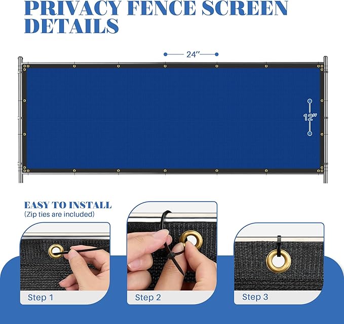 ECOOPTS 4'x86' Privacy Fence Screen Windscreen with Copper Grommets, Fit for Commercial Fence and Residential Garden Outdoor 90% UV Blockage, Cable Zip Ties Included (Blue)