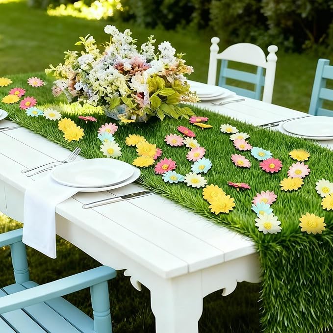 Breling 12 x 47 in Artificial Grass Table Runner Spring Easter Flower Party Decorations Grass Turf Faux Table Runner Decorations for Golf Themed Party, Wedding, Baby Shower, Indoor Outdoor Decor