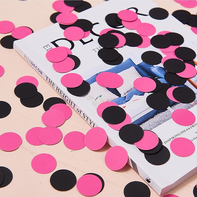 200pc Hot pink Black Paper Table confetti, Circle Dots Glitter Party Table Confetti for Wedding Baby Shower Birthday Party Decoration Suppiles Table Decoration 1 Inch