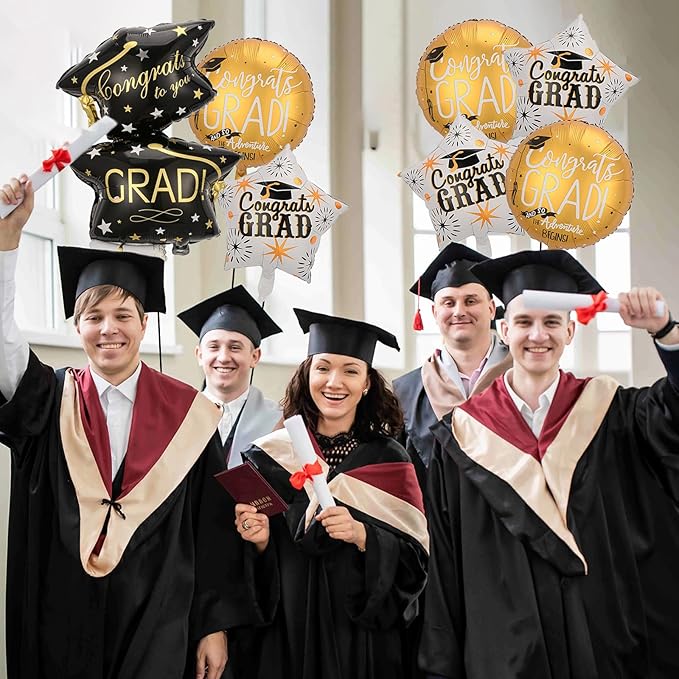 7Pcs Congrats Grad Balloons Set Graduation Hat Balloon Class of 2026 Graduation Party Decorations for College High School Grad Party 2026