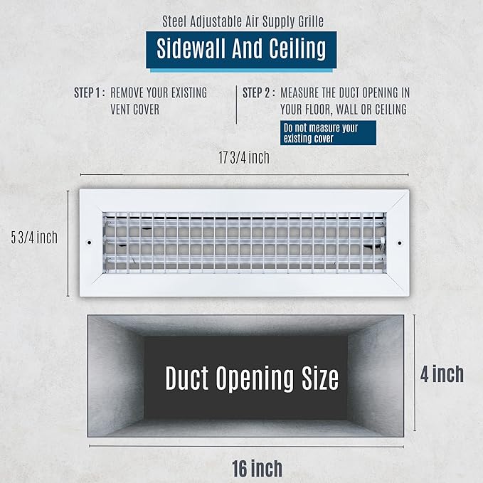 [10 Pack] Fits 16x4 Duct Opening Steel Adjustable Air Supply Grille by Handua | Register Vent Cover Grill for Sidewall and Ceiling | White | Out. Dim.: 17.75" X 5.75"