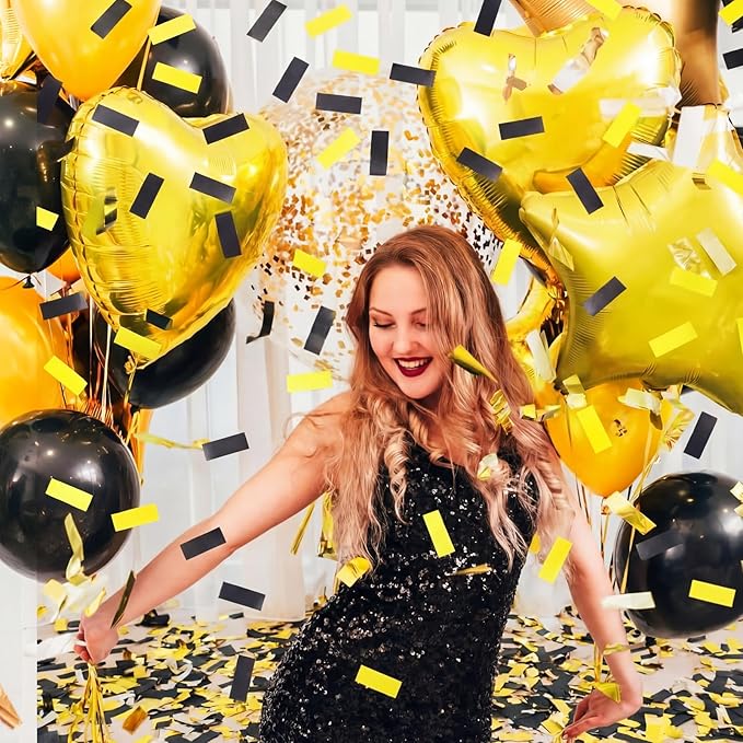 Sumind 1000 Grams Gold Black Large Metallic Confetti Glitter Throwable Table Scatter Foil Confetti for Wedding Birthday Party Baby Shower Graduation Valentine Halloween Christmas Celebrations