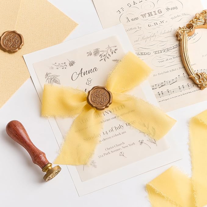 Cream Yellow Chiffon Ribbon 1.5" x 21 Yd Handmade Fringe Silk Chiffon Fabric Ribbon for Gift Wrapping Wedding Invitation Bridal Flower Bouquet DIY Crafts Home Decor