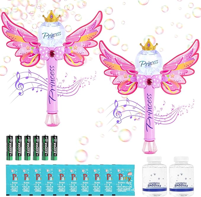2 Pack Bubble Wands for Kids,Light Up & Music Bubble Machine,Bubble Maker & Bubble Blower,Outdoor Birthday Party Bubble Toys for Toddlers,Gift for Girls Age 3 + Years Old.(Pink+Pink)