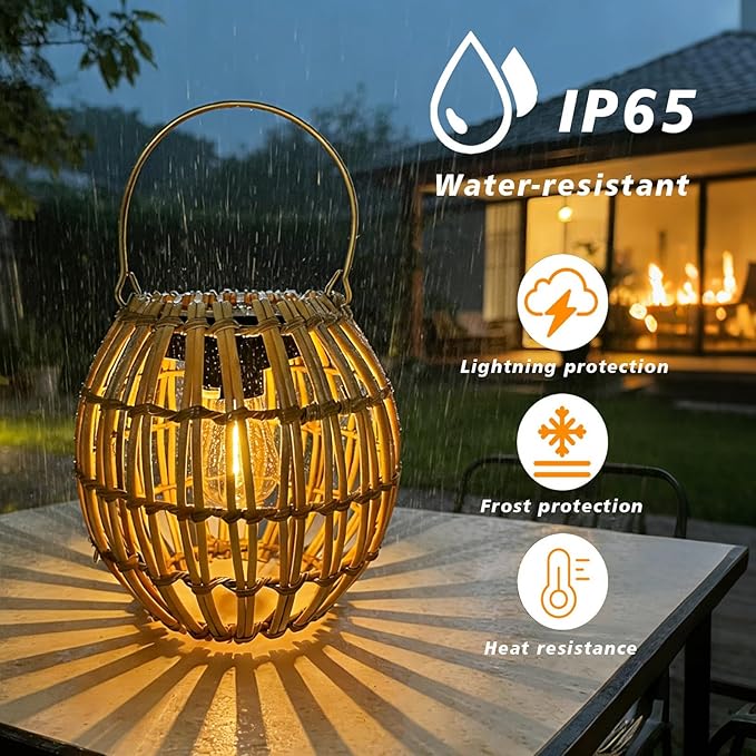 Solar Outdoor Lanterns, Hanging Rattan Lantern Handwoven Garden Lights Solar lamp Waterproof for Outside, Idea for Yard Gazebo Patio Pergola Pathway Front Porch Decor, 1 Pack