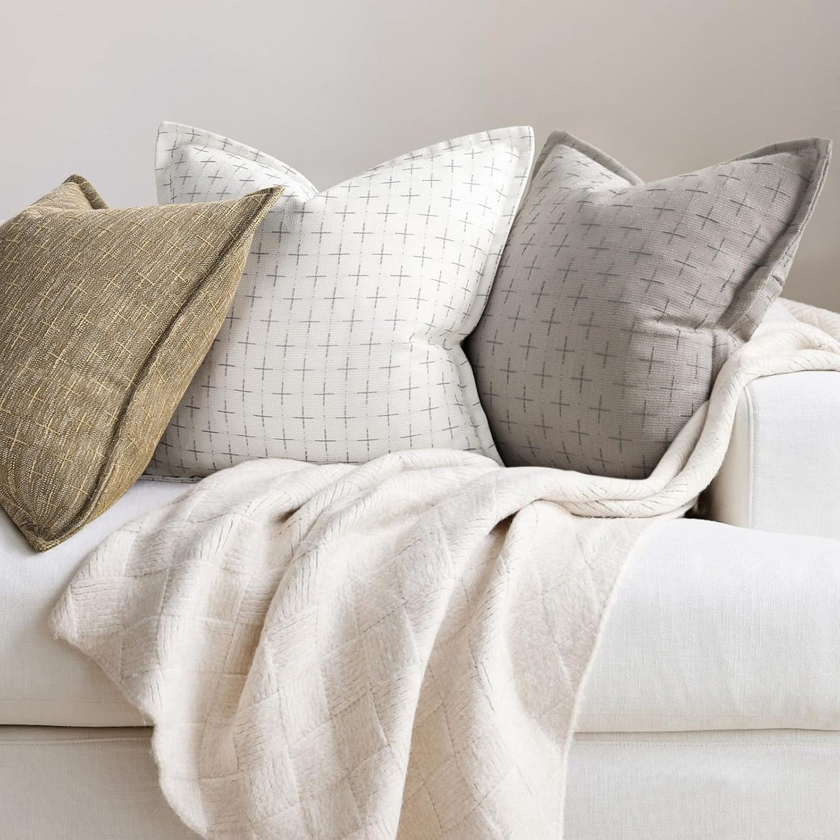 ZWJD Pillow Covers 22x22 Set of 2 Soft Polyester Textured Pillow Covers with Stylish Flange Edge Cozy Farmhouse Throw Pillows for Couch Bed Sofa Living Room