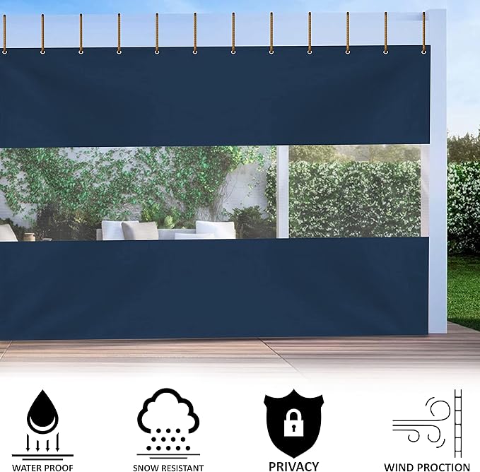 Covers & all Outdoor Clear Panel Curtain, 12 oz Vinyl Outdor Curtains for Patio, Waterproof & Weather Resistant Tarp with Brass Grommets for Pergola, Porch, Gazebos, Balcony (10’ H x 8’ W Feet, Blue)