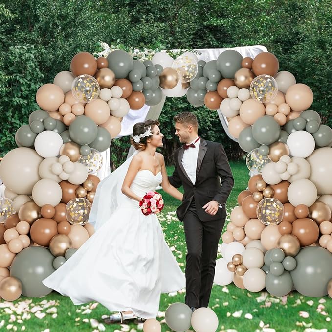 DBKL Dusty Green Nude Balloon Garland Arch Kit, Cream White Sand Sage Green Brown Gold Confetti Balloons for Baby Shower Wedding Birthday Gender Reveal Gender Reveal Party Decorations