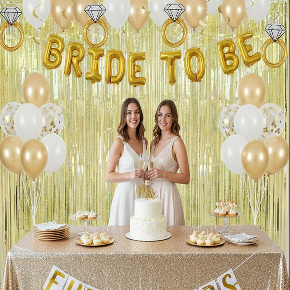 BRAVESHINE Tinsel Fringe Backdrop Gold Party Decorations 2 Pack
