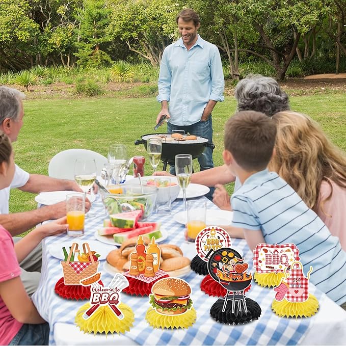 BBQ Party Supplies - 10pcs Baby Q Baby Shower Decorations, Picnic Table Centerpieces, Summer Barbecue Decor, Happy BBQ Theme